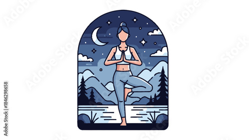 Woman Practicing Yoga Under Night Sky.
