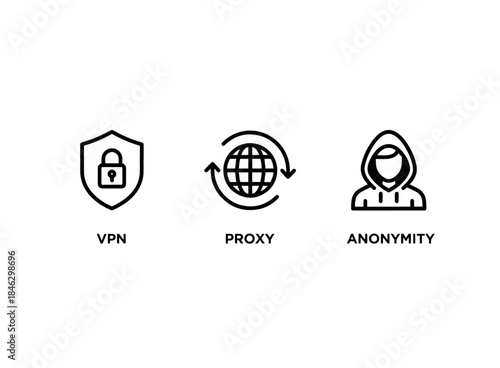 VPN Proxy Anonymity Minimal Bold Line Icon Set