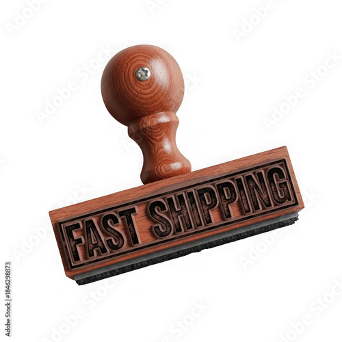 Wooden fast shipping rubber stamp on white background