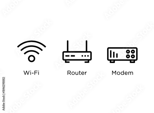 Wi Fi Router Modem Minimal Bold Line Icon Set