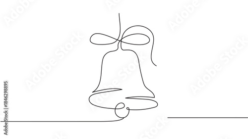 Minimalist christmas bell drawing continuous line art on transparent background silhouette