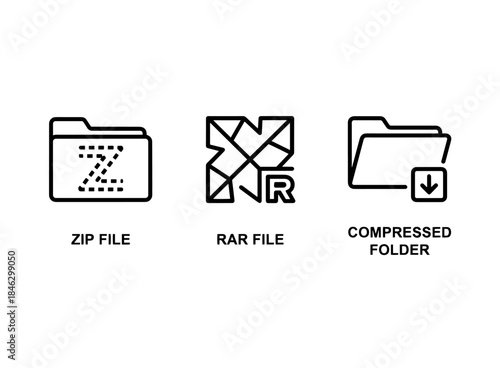 Zip File RAR File Compressed Folder Minimal Bold Line Icon Set