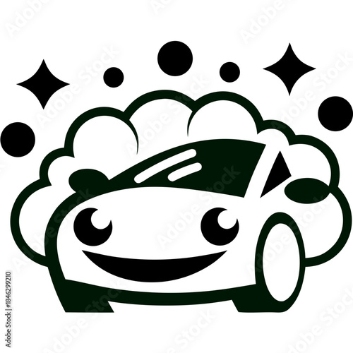 Cartoon Smiling Car with Foam Logo