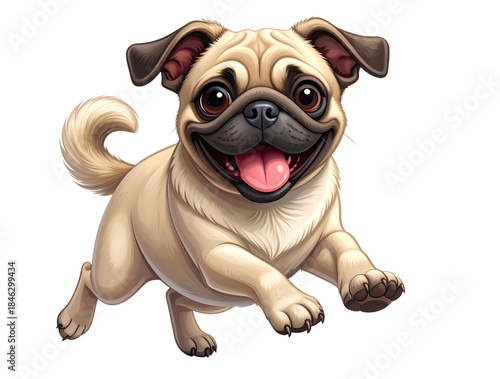 Happy Pug Dog Jumping, Isolated on Transparent PNG Background