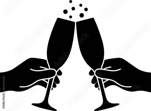 New Year 2026 Toast Silhouette. Hands Holding Champagne Glasses Cheers Celebration Vector Isolated on White