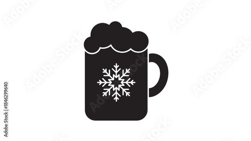Festive winter beer mug with snowflake perfect for designs on transparent background silhouette