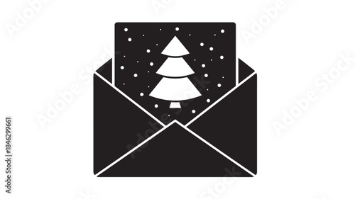 Festive christmas card with fir trees inside an envelope on transparent background silhouette