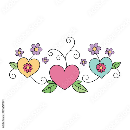 A soft, romantic background filled with delicate hearts and blooming florals, blending gentle colors to create a charming, whimsical, and love-filled scene.
