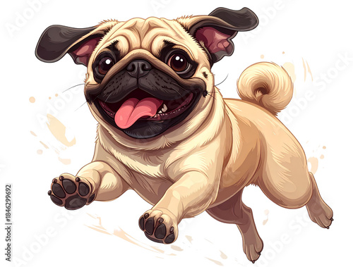 Happy Pug Dog Jumping, Isolated on Transparent PNG Background