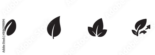 Leaf Icons Set for Ecology, Organic Products, and Nature Growth Symbols