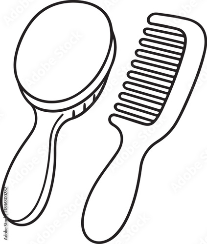 Baby Grooming Kit Line Art 3D Lite Comb and Brush Set.eps