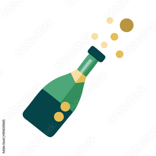 Popping Champagne Bottle Icon Vector Illustration for Celebration
