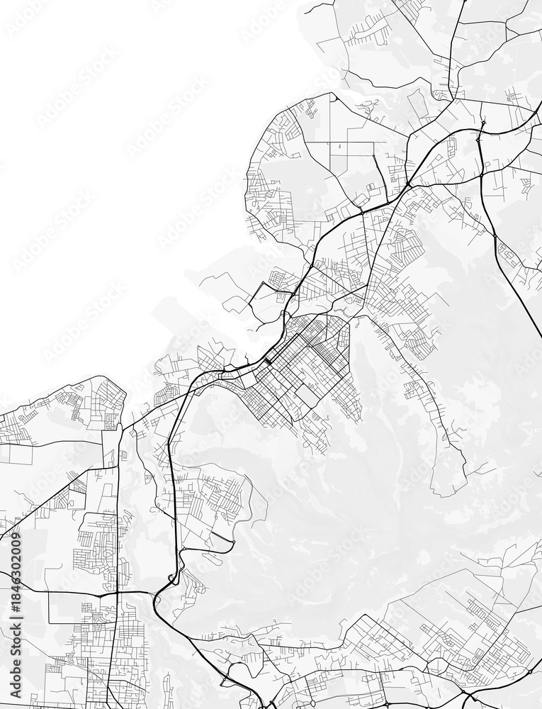 Fototapeta premium Port Louis City Map. Minimalist black and white line art poster for printing, wallpaper, wall art, and map resources for home and office decor