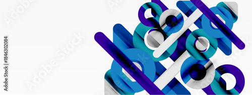 Abstract geometric shapes, blue purple tones, modern design. Minimalist composition, clean lines, digital rendering. Bright, dynamic visual elements.