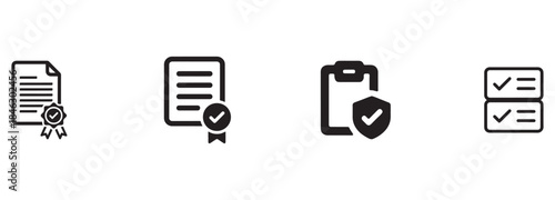 Certification and Approval Icons Set: Document, Quality Guarantee, Security Verification