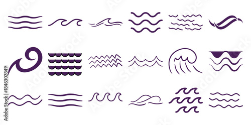 Collection of stylized purple wave icons on a white background