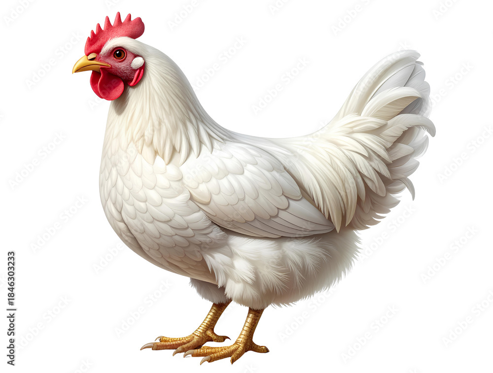 Fototapeta premium Solitary White Chicken Standing, Isolated on Transparent White Background PNG