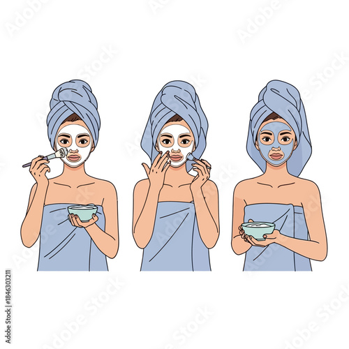 three girls in a bathroom with mirror face makeover on white background