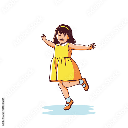 happy little girl jumping on the white background 