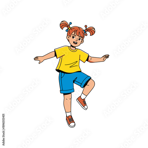 A little girl jumping on the white background