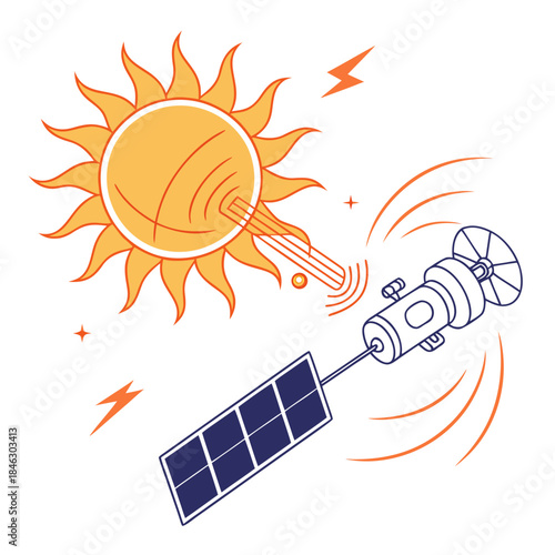 Solar flare interacting with satellite space astronomy