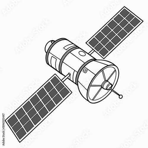 Solar panel satellite rotating with reflection effect