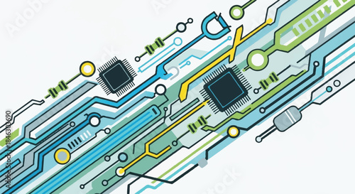High-Tech Digital Circuit Board Abstract Vector Background with Microchips and Connections
