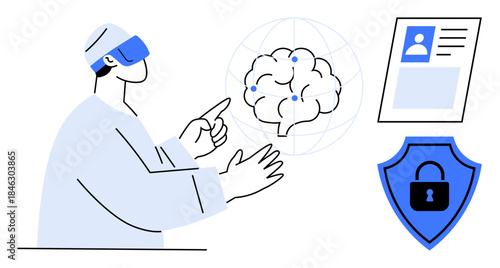 Cybersecurity concept. Cybersecurity integrates artificial intelligence, VR interfaces, and secure ID systems. Cybersecurity enhances data safety, identity protection, and threat prevention