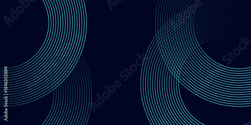 Blue abstract background with glowing circles. Swirl circular lines pattern. Geometric spiral. Twirl element. Modern graphic desi