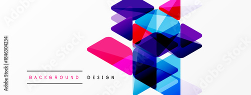Abstract geometric shapes overlap, creating vibrant colorful design. White background provides clean contrast. Modern aesthetic.