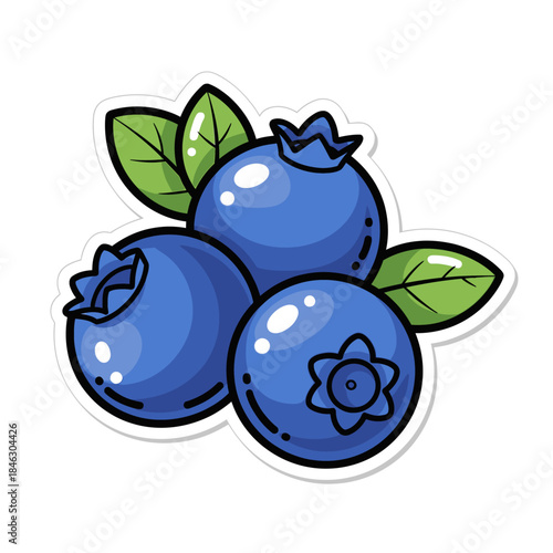 A cute cartoon-style illustration of three ripe blueberries