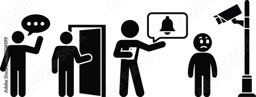 An illustration of a modern security system workflow featuring surveillance and alerts