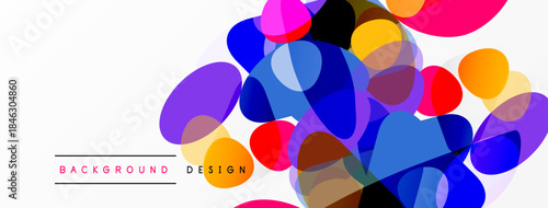 Abstract colorful shapes overlap white space. Vibrant design elements create modern visual texture. Simple background supports dynamic composition.