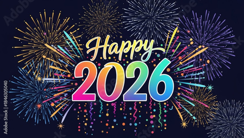 Fireworks and Festivities: A vibrant explosion of colors lights up the night sky, heralding the arrival of the New Year, creating a festive atmosphere.