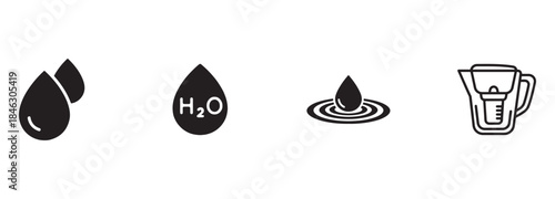 Water Drop, H2O, Ripple, and Water Filter Pitcher Icon Set