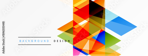 Abstract geometric shapes, vibrant colors, modern design. Overlapping triangles create dynamic visual effect. Minimalist style, clean background.