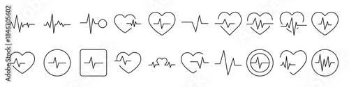 Pulse and Cardiogram Icon Set for UI, Placards, Books, Apps. Editable Stroke. Suitable for Web Sites, Books, Cards, Apps