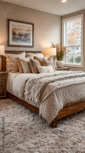 Cozy bedroom with a large bed, soft blankets, and natural light coming through the windows in a home