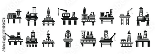 Sea drilling rig icons set simple vector oil industry