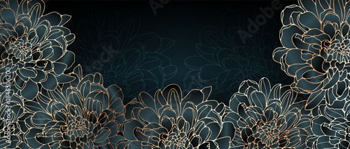 Luxury floral background with golden chrysanthemums. Romantic floral template for wedding invitations and greeting cards.
