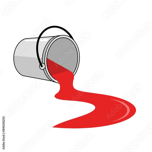 Pouring vivid red liquid from a gray bucket onto a white background