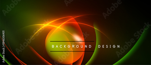 Abstract neon lights create vibrant background. Orange, red, green hues blend, forming dynamic curves, lines. Modern design element.