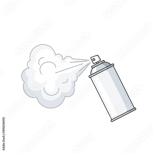 Minimalist illustration of aerosol spray can emitting spray for design or advertising purposes