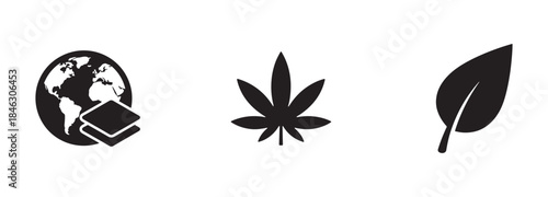 Cannabis, Global Layers, and Leaf Vector Icons Black and White