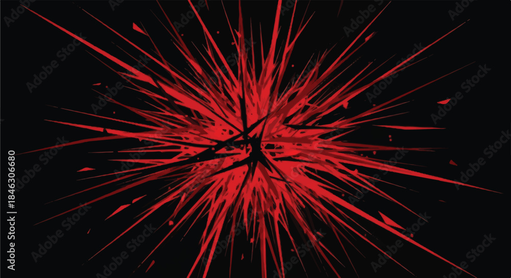Fototapeta premium Red Abstract Explosion Background with High-Speed Spiky Lines and Radial Movement, Symbolizing Danger, Energy, or Aggression