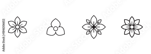 Simple Outline Flower Icons Collection. Line Art Floral Vector Set