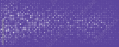 Seamless background pattern of evenly spaced white rectangles of different sizes and opacity. Vector illustration on deep purple background with stars