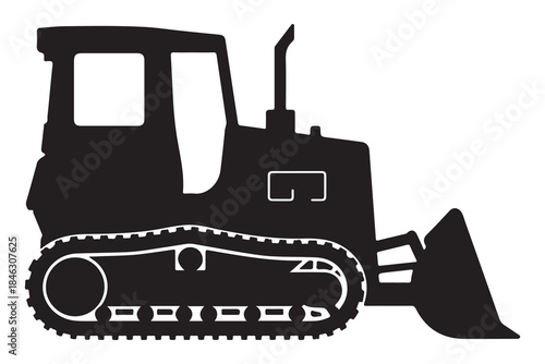  Simple black silhouette illustration of a heavy crawler loader construction machine