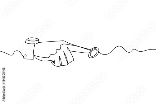 A single, continuous line a hand is pressing the start button. Single line draw design vector graphic illustration Editable stroke.