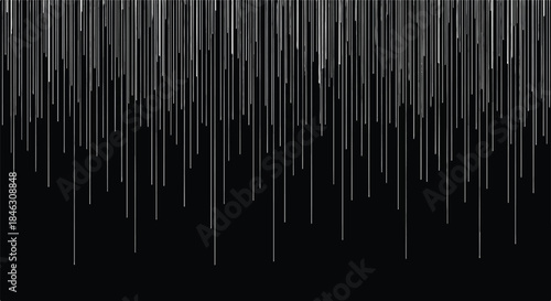 Dark Abstract Background with Falling Vertical White Lines, Emulating Digital Rain, Matrix Code, or Data Stream Effect